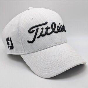 Titleist Mens S/M Stretch White FJ Pro V1 Logo Golf Embroidered Footjoy Fitted